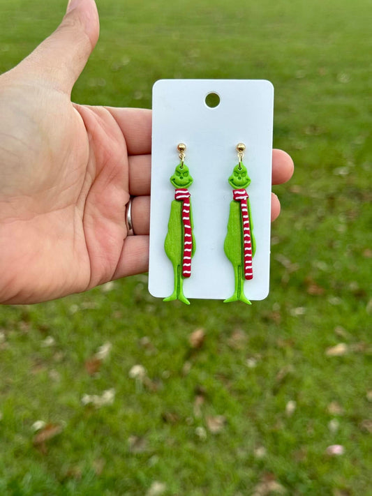 Mr Mean Christmas Dangle Clay Handmade Earrings