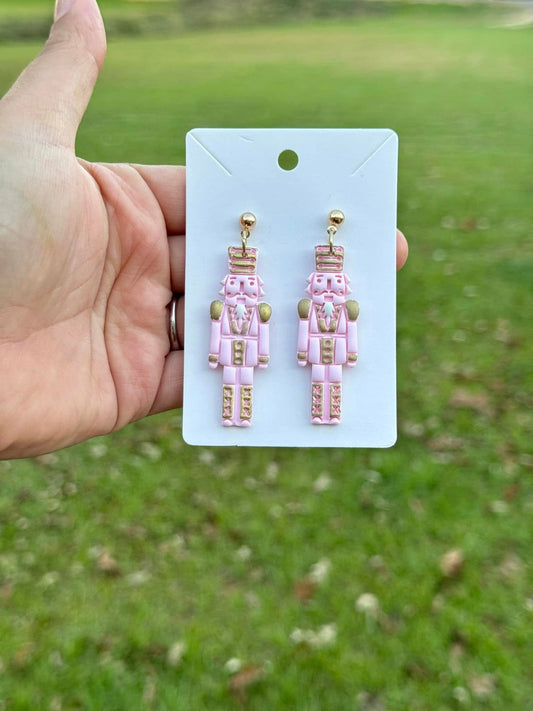 Pink Nutcracker Dangle Clay Handmade Earrings