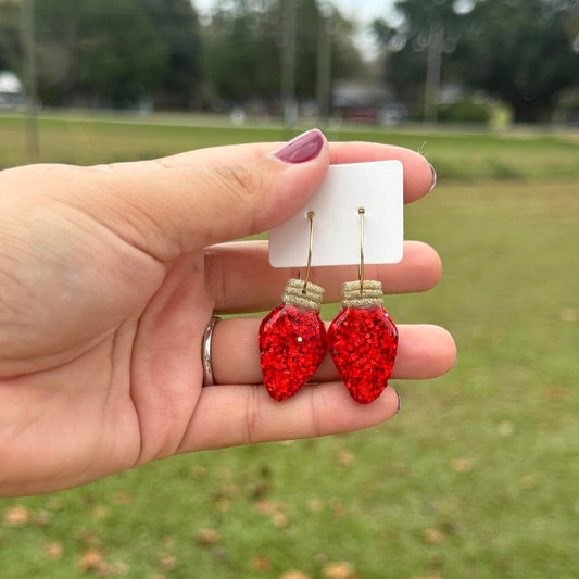 Red Christmas Light Dangle Clay Handmade Earrings