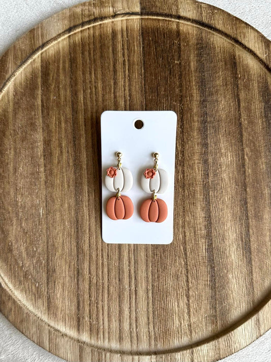 Pumpkin Duo Dangle Clay Handmade Earrings
