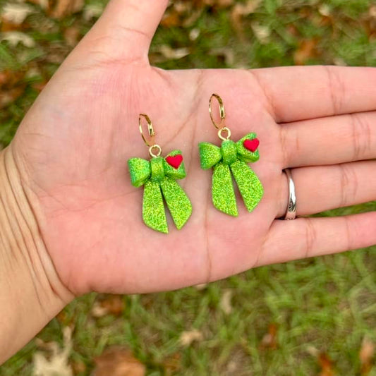 Mr Mean Christmas Bows Dangle Clay Handmade Earrings