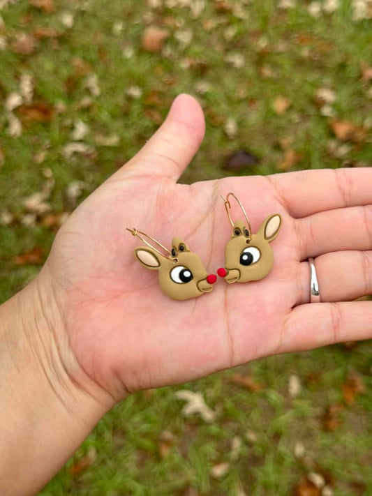 Christmas Reindeer Dangle Clay Handmade Earrings