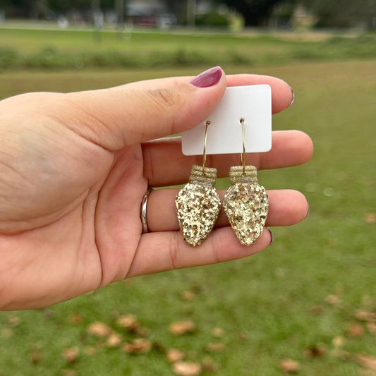 Gold Christmas Light Dangle Clay Handmade Earrings