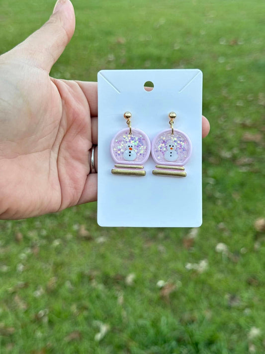 Snow Globes Dangle Clay Handmade Earrings