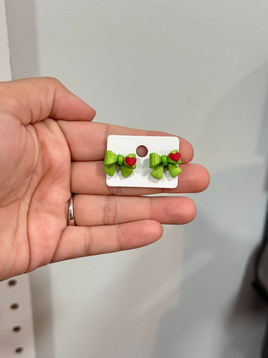 Mr Mean Bow Christmas Stud Clay Handmade Earrings