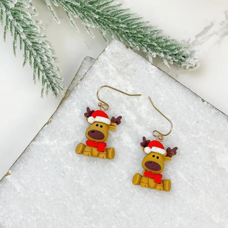 Christmas Reindeer Clay Dangle Earrings