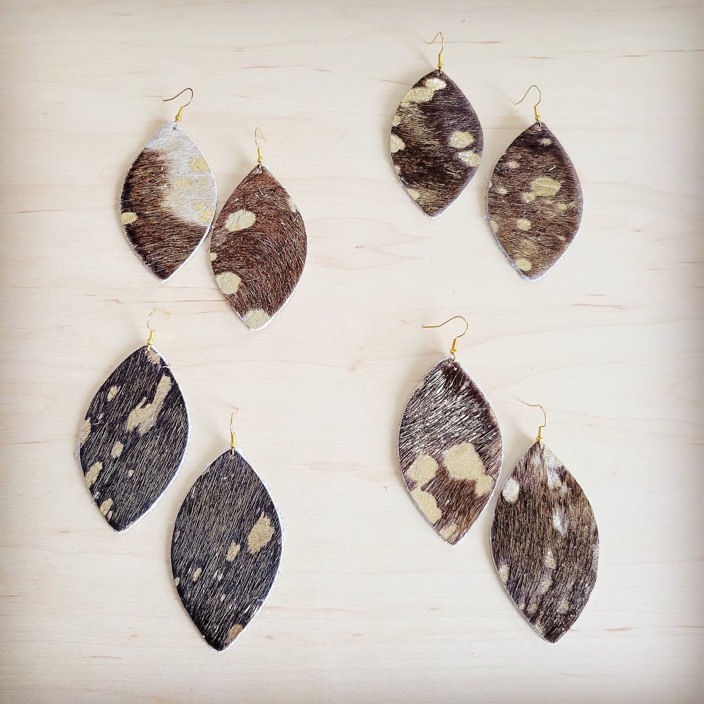 **Leather Oval Earring-Mixed Metallic Hair on Hide 200b