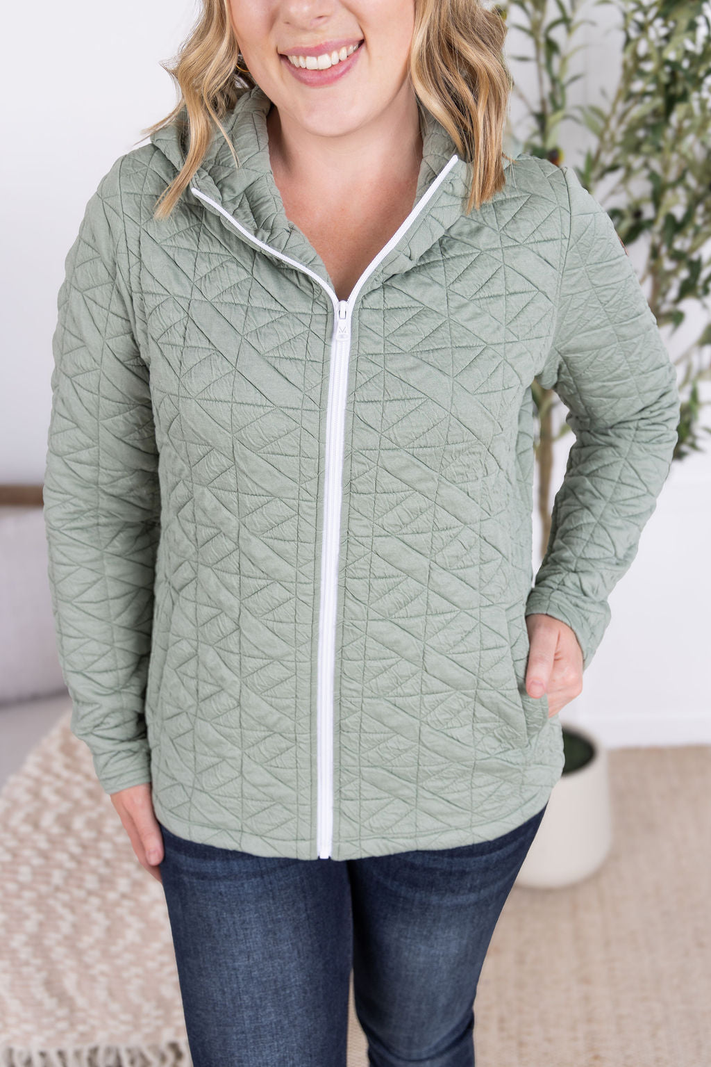IN STOCK Geometric Fullzip Hoodie - Sage