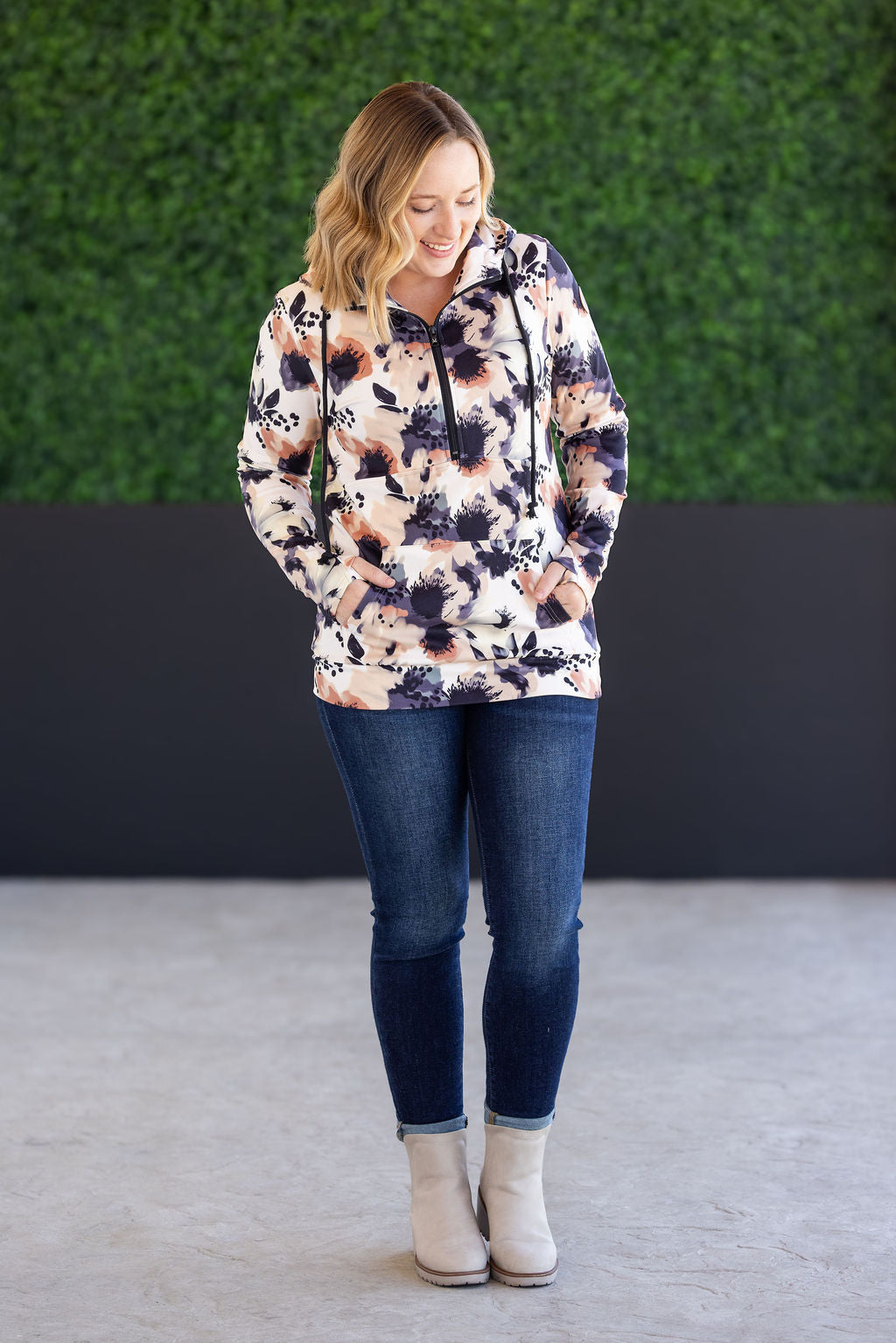 IN STOCK Soft HalfZip Hoodie - Neutral Abstract FINAL SALE