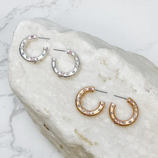 Pave Metallic Hoop Earrings
