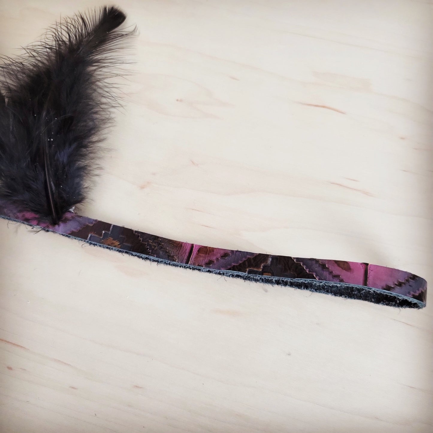 **Genuine Leather Magenta Navajo w/ Black Feathers 954w