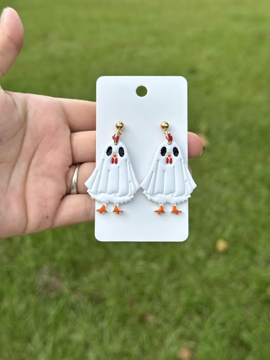 Chicken Boo Dangle Clay Handmade Earrings