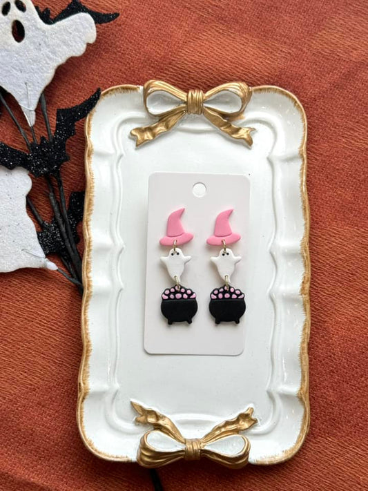 Witchy Ghost Dangle Clay Handmade Earrings
