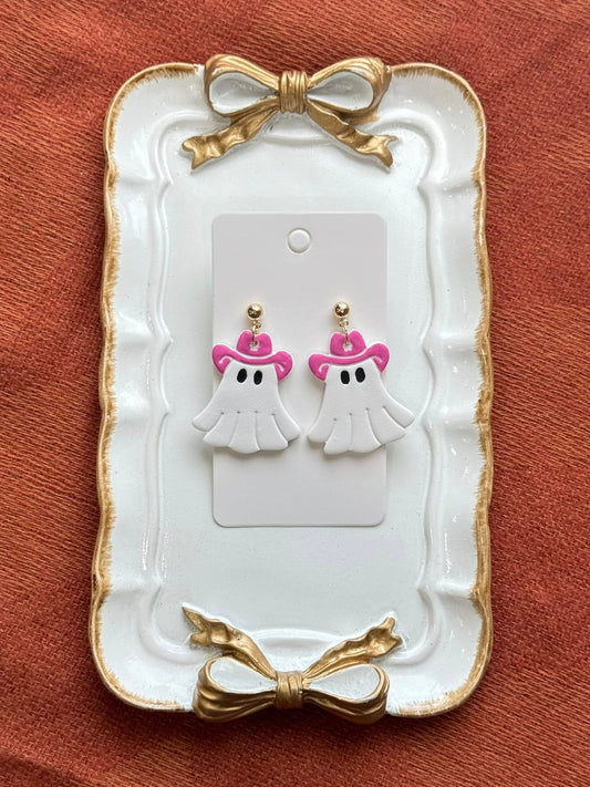 Cowgirl Ghost Dangle Clay Handmade Earrings