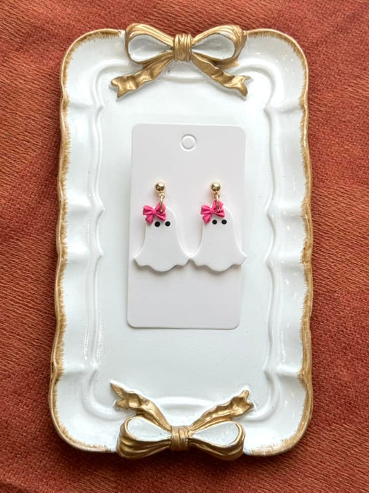 Ghost Bow Dangle Clay Handmade Earrings
