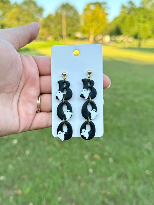 Boo Ghost Dangle Clay Handmade Earrings