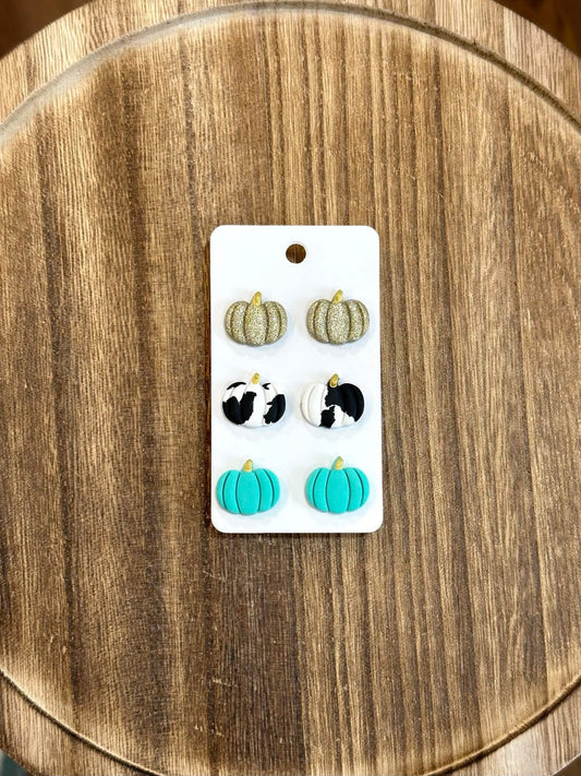 Western Pumpkin Stud Clay Handmade Earring Set