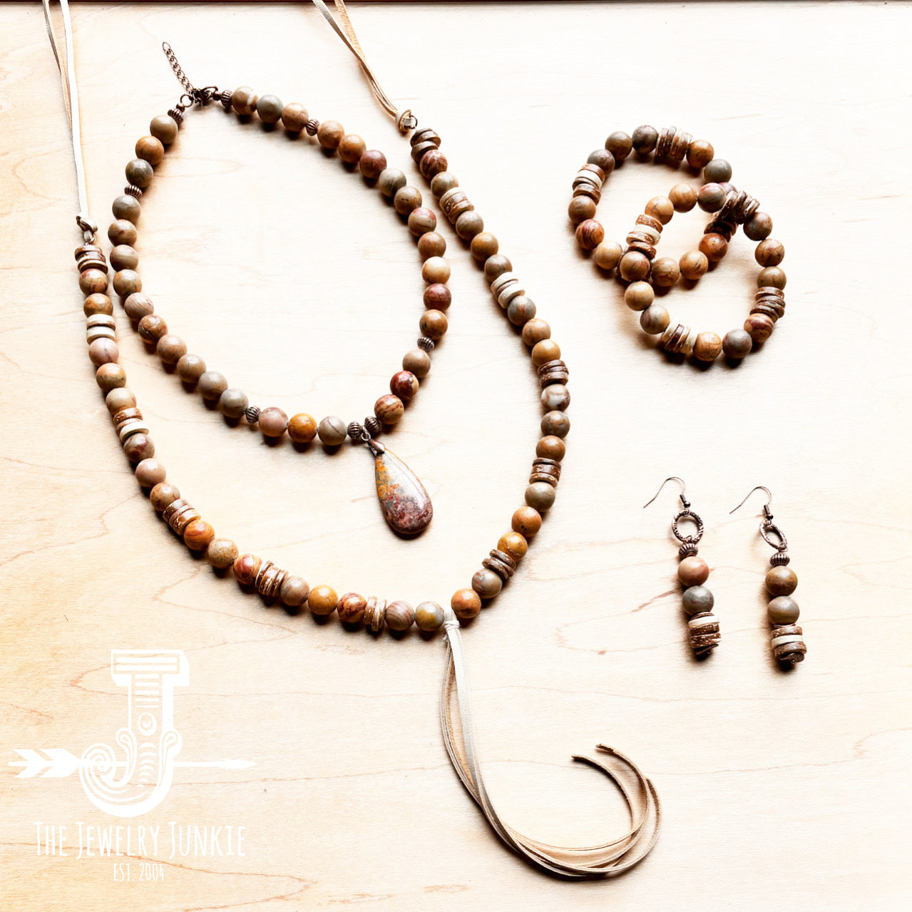 **Rainbow Jasper and Wood Earrings (220e)