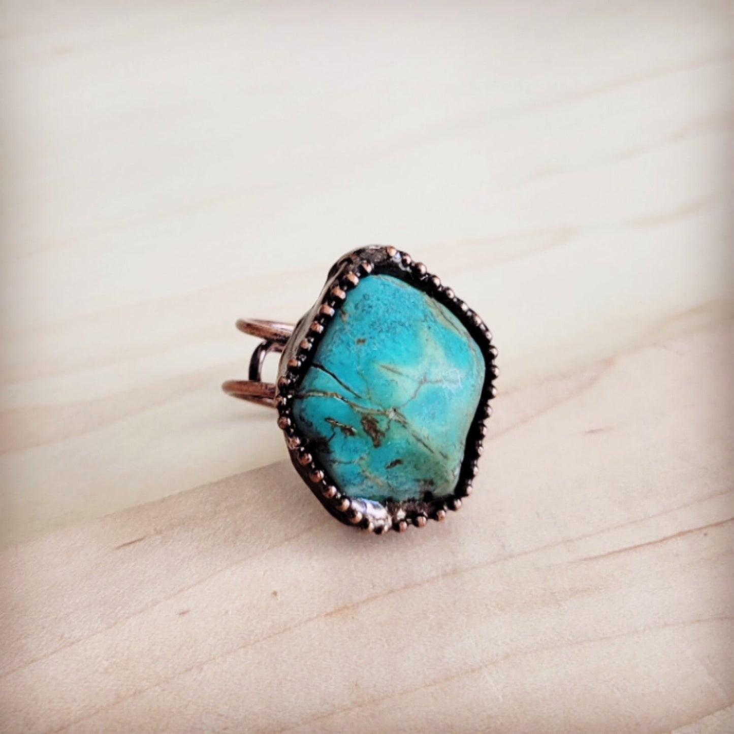 Natural Turquoise Ring Set in Antique Copper 012ab