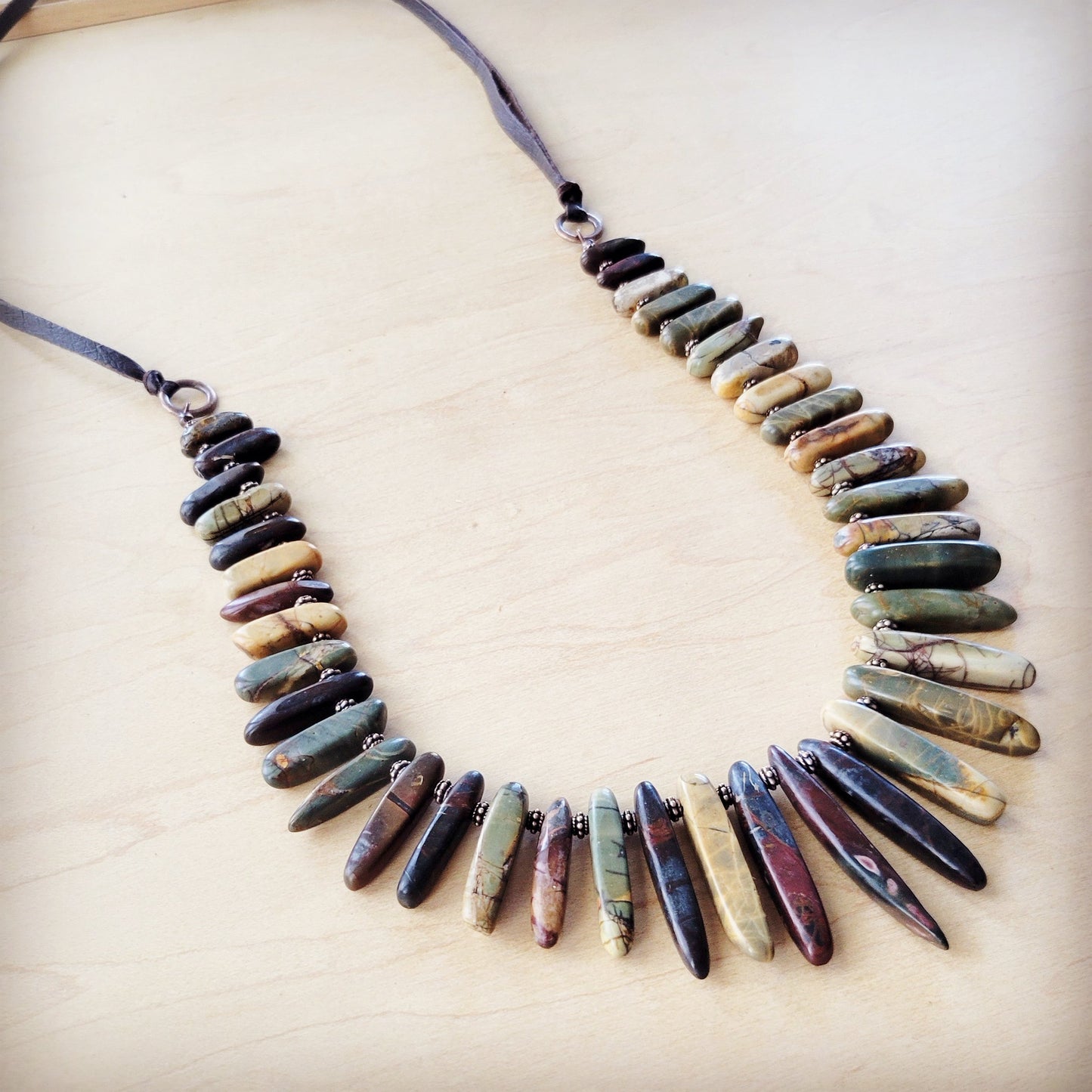 Picasso Jasper Slab Necklace w/ Genuine Leather Ties 261g