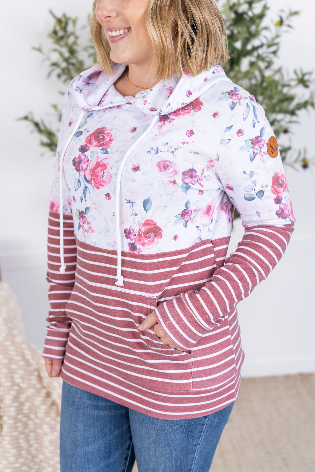 IN STOCK Hailey Pullover Hoodie - Pink Bloom and Stripes