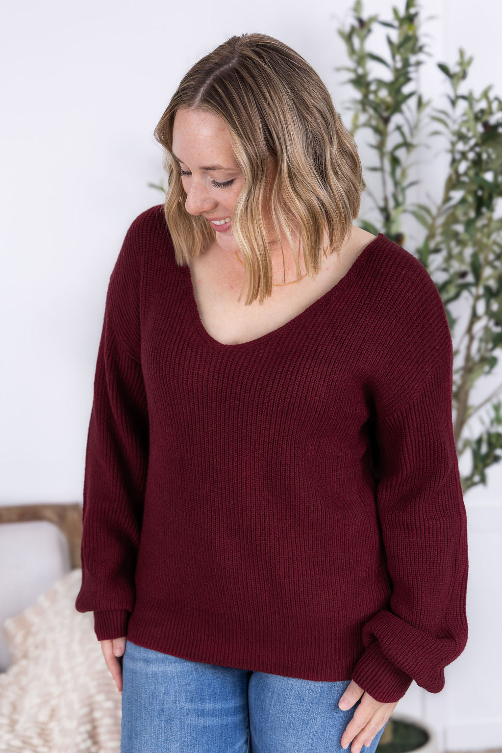 IN STOCK Bethany Bow Knit Sweater - Burgundy FINAL SALE