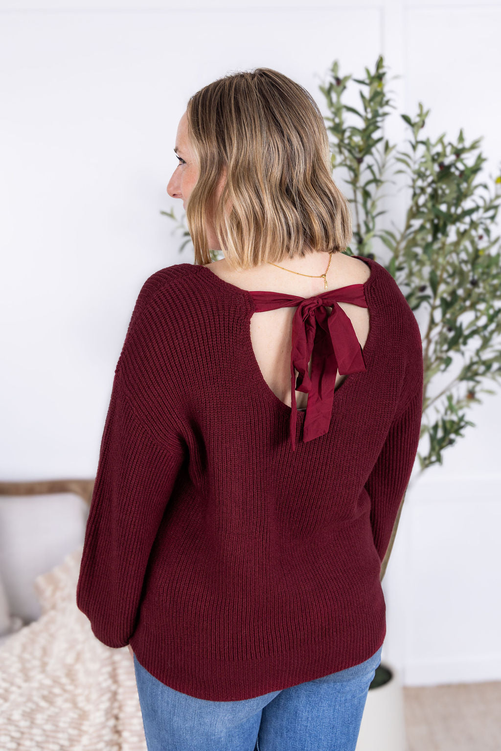IN STOCK Bethany Bow Knit Sweater - Burgundy FINAL SALE