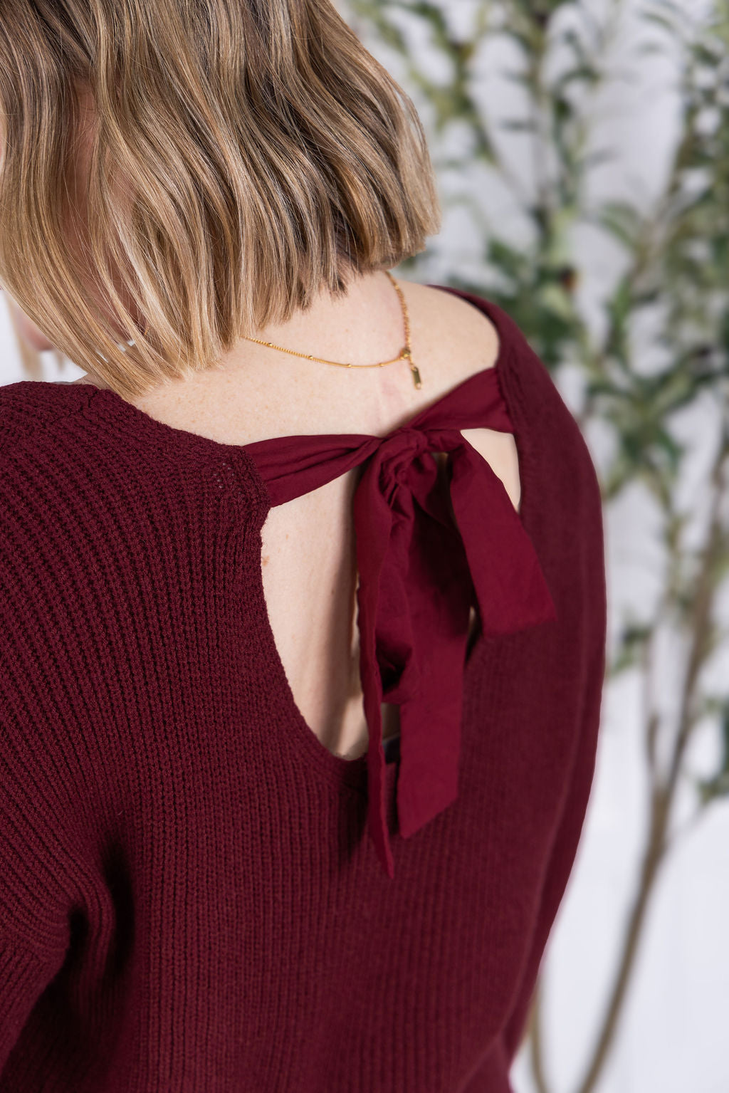 IN STOCK Bethany Bow Knit Sweater - Burgundy FINAL SALE