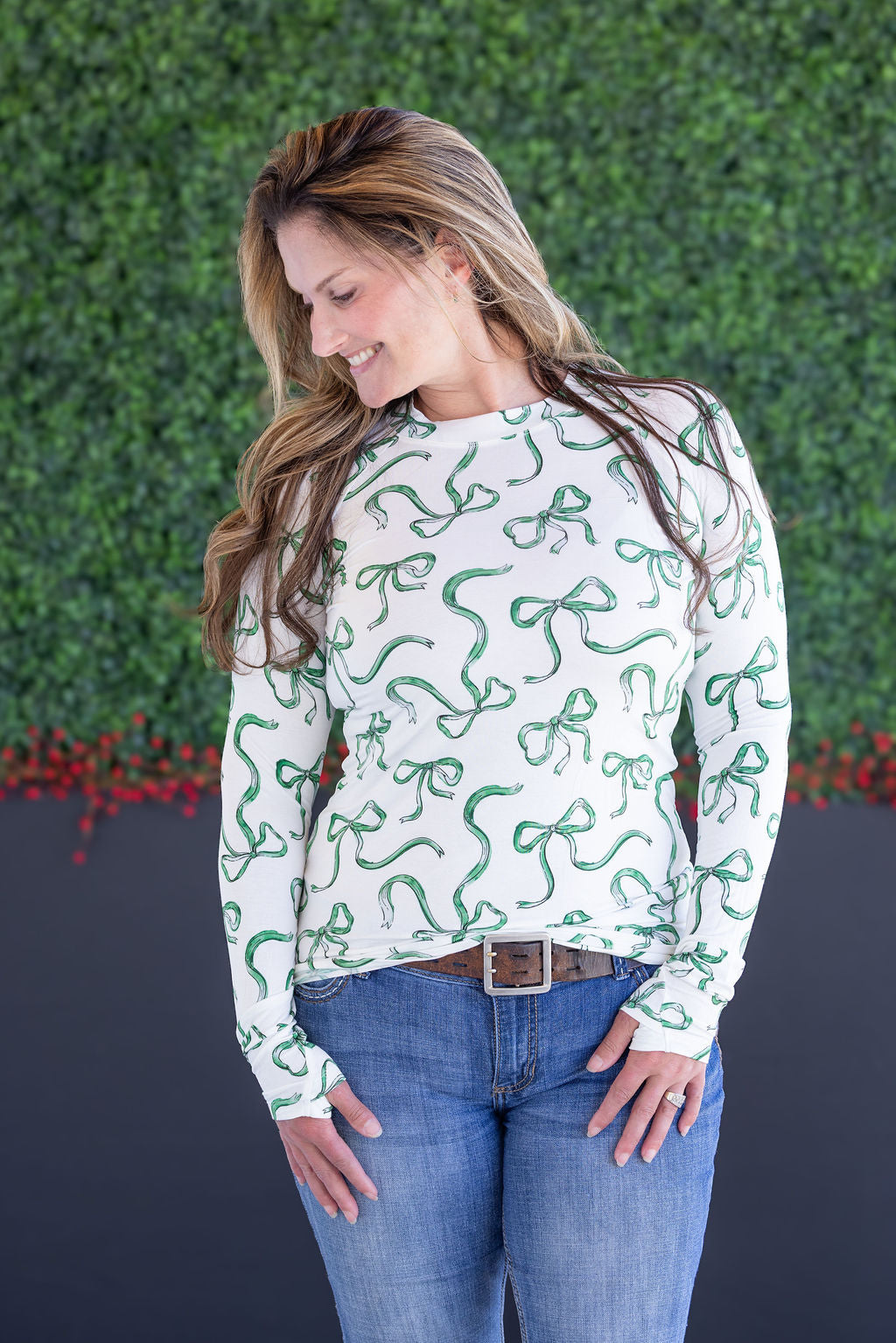 IN STOCK Blair Long Sleeve Top - Green Ribbons FINAL SALE