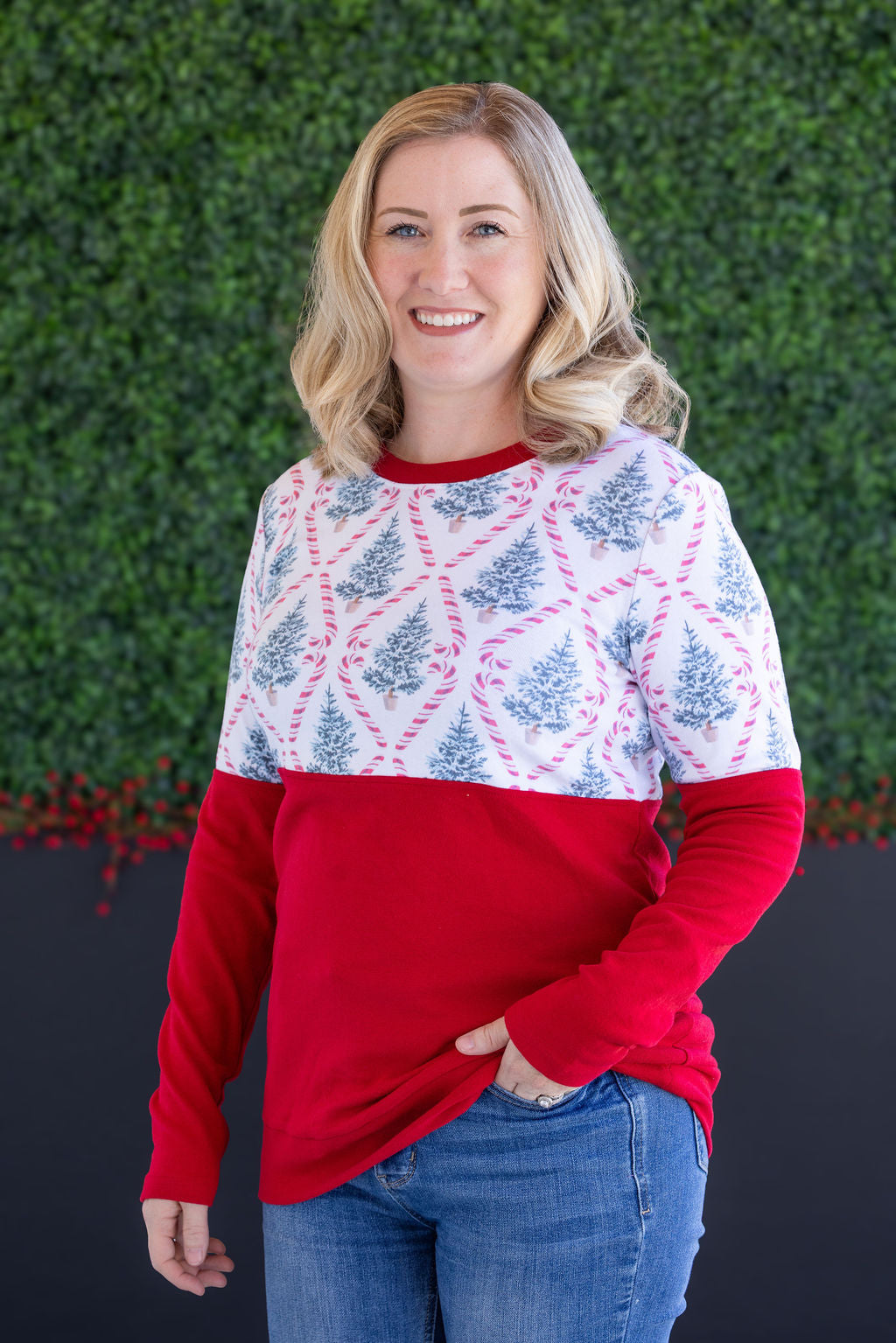 IN STOCK Natalie Pullover - Candy Cane Lane and Red FINAL SALE