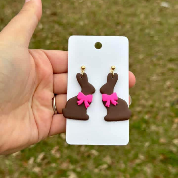 Chocolate Bunny Clay Dangle Earrings