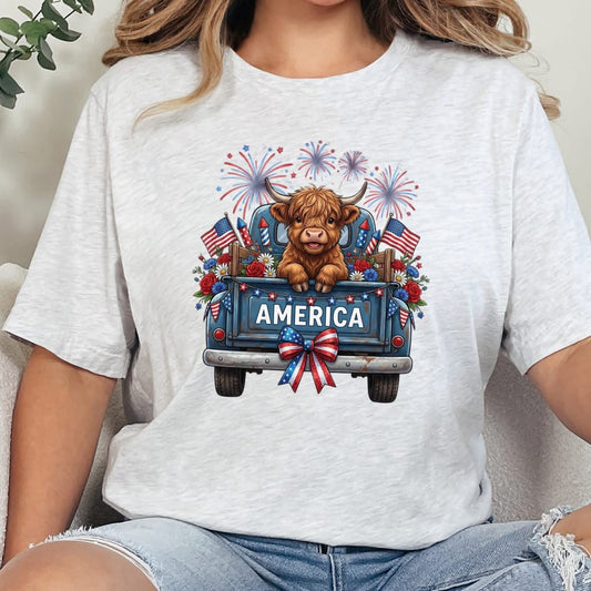 Highland Cow America Truck Graphic Tee