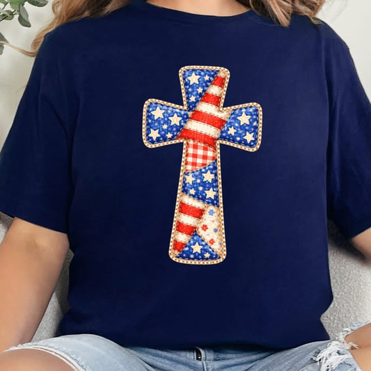 Patriotic Patchwork Cross Graphic Tee