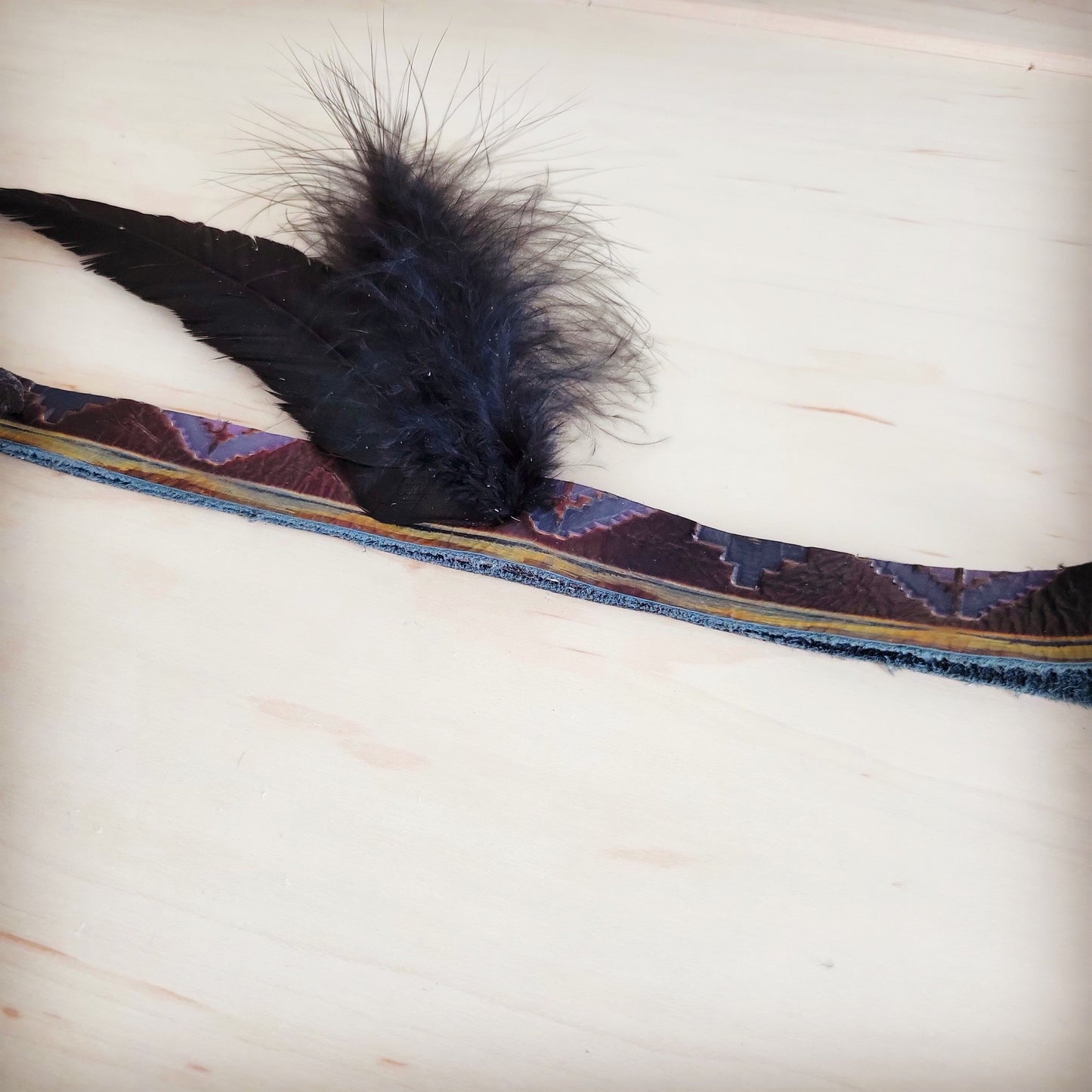 **Genuine Leather Magenta Navajo w/ Black Feathers 954w