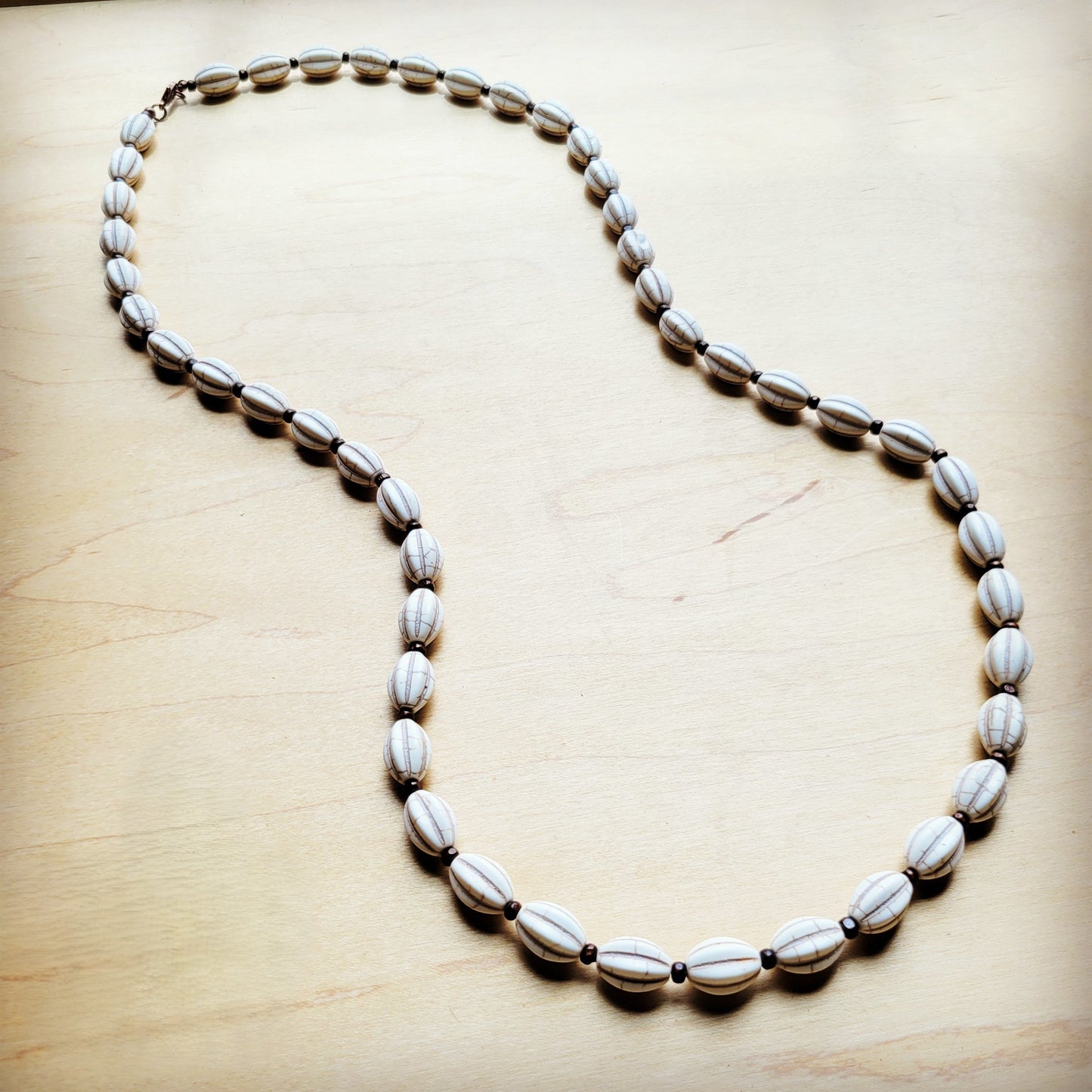 **White Turquoise & Wood Melon Beaded Necklace 258p