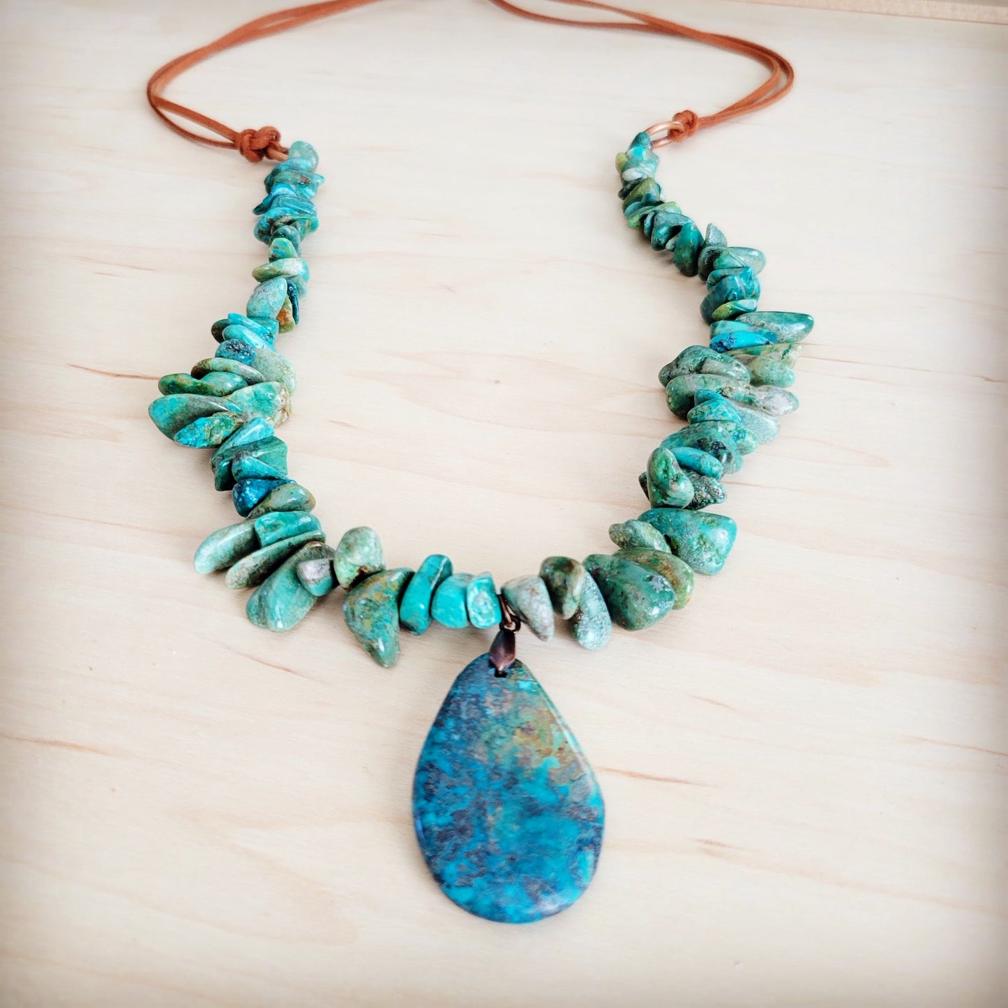 Natural Turquoise Chunky Necklace with Large Natural Pendant 250f