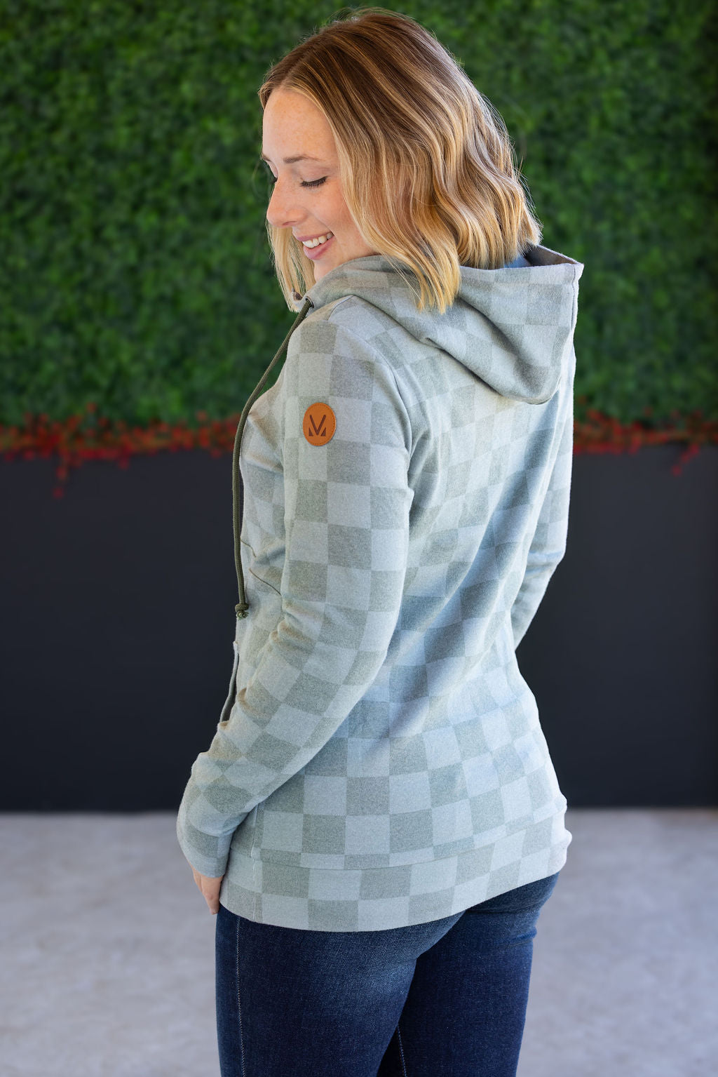 IN STOCK HalfZip Hoodie - Olive Checkers