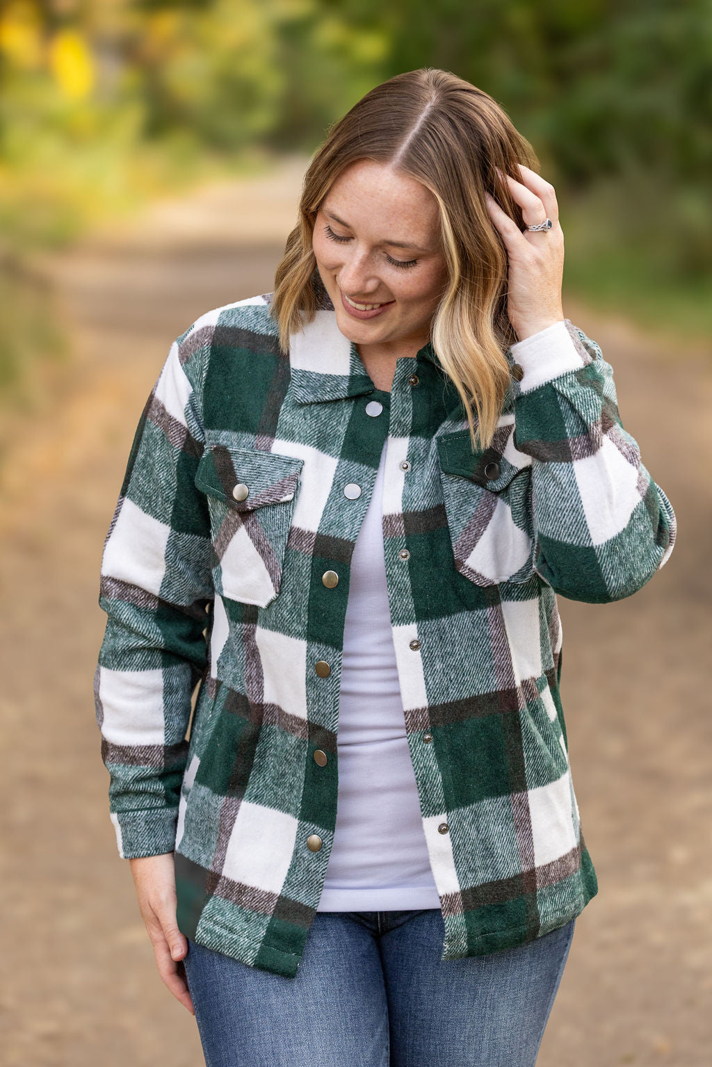 IN STOCK Norah Plaid Shacket - Evergreen and White FINAL SALE