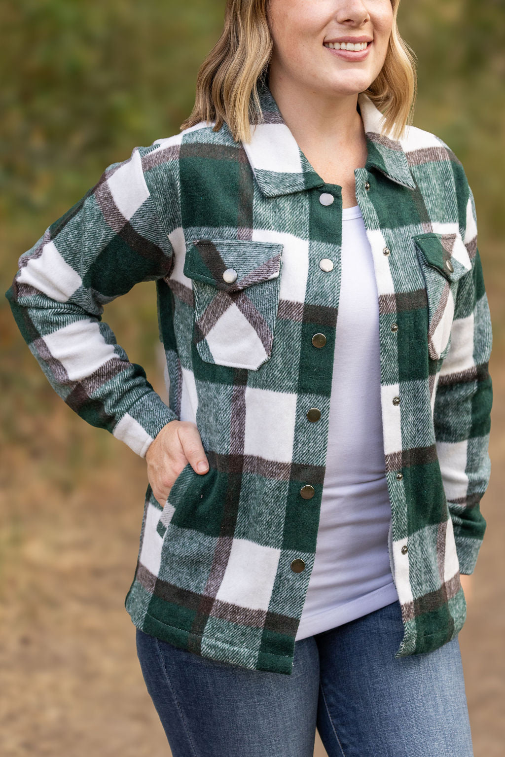 IN STOCK Norah Plaid Shacket - Evergreen and White FINAL SALE