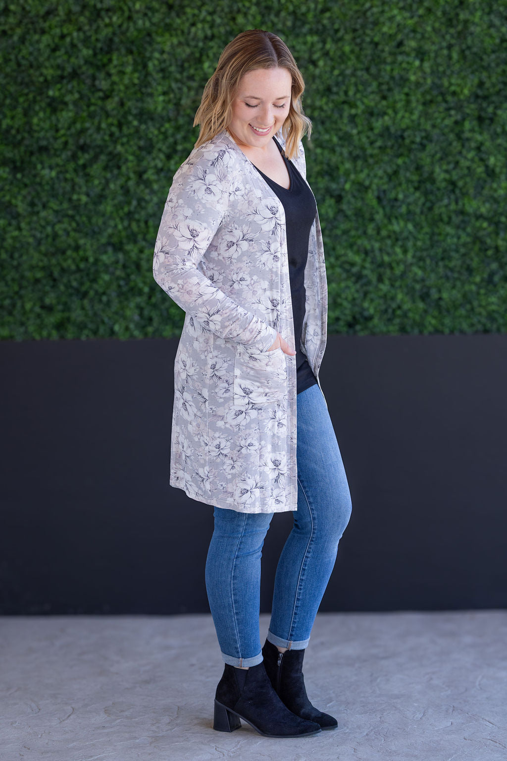 IN STOCK Classic Cardigan - Vintage Grey Floral