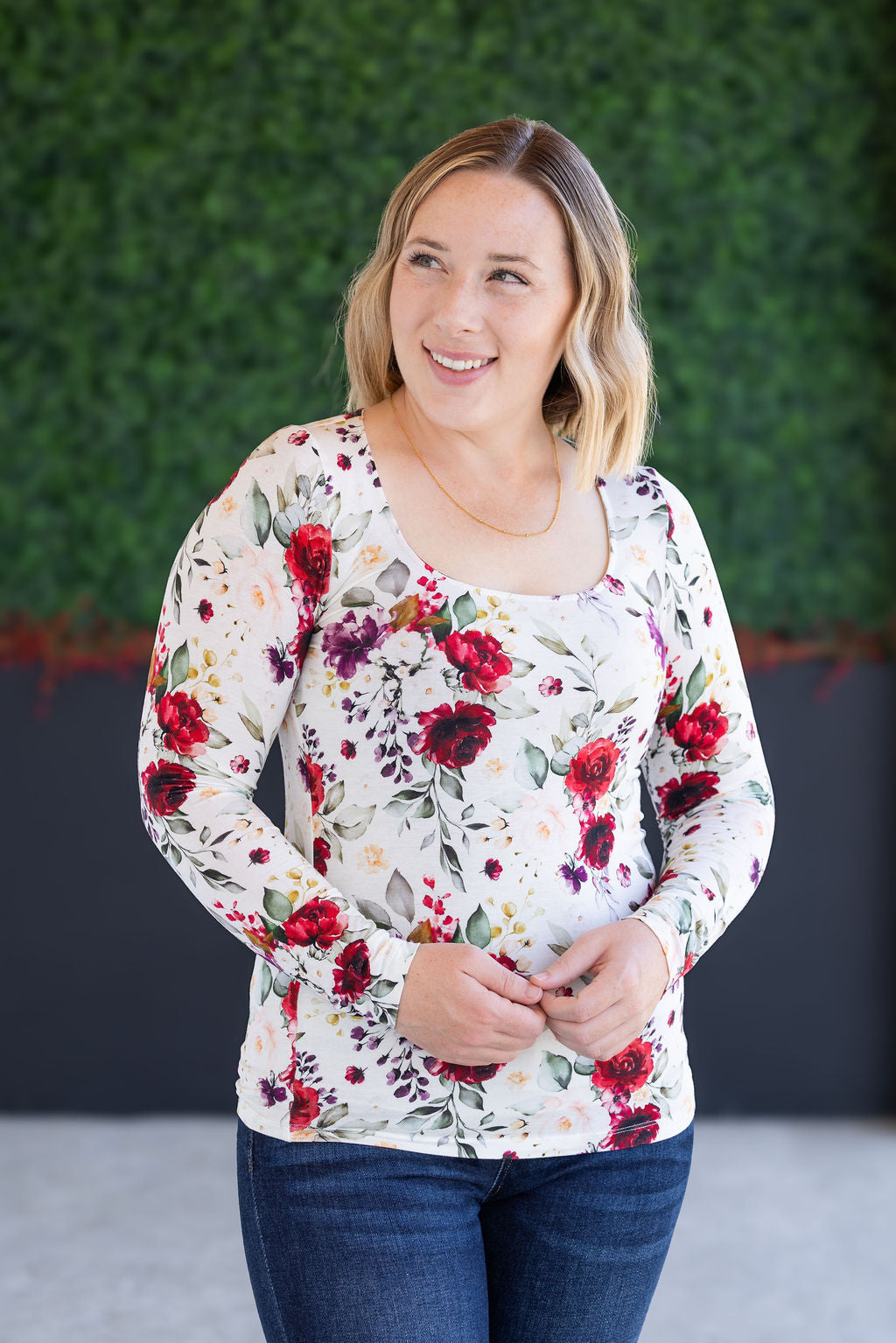 IN STOCK Alyssa Long Sleeve Top - Burgundy Bloom