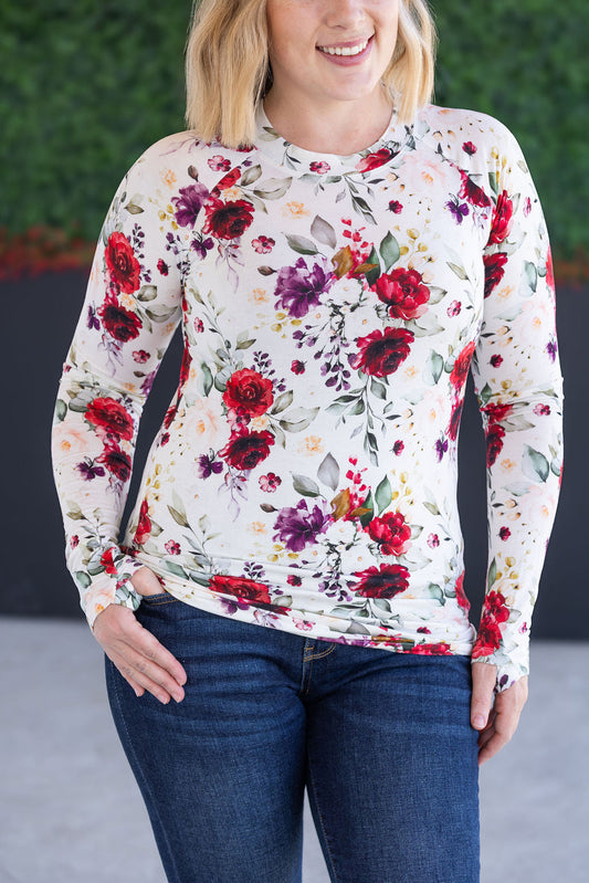 IN STOCK Blair Long Sleeve Top - Burgundy Bloom