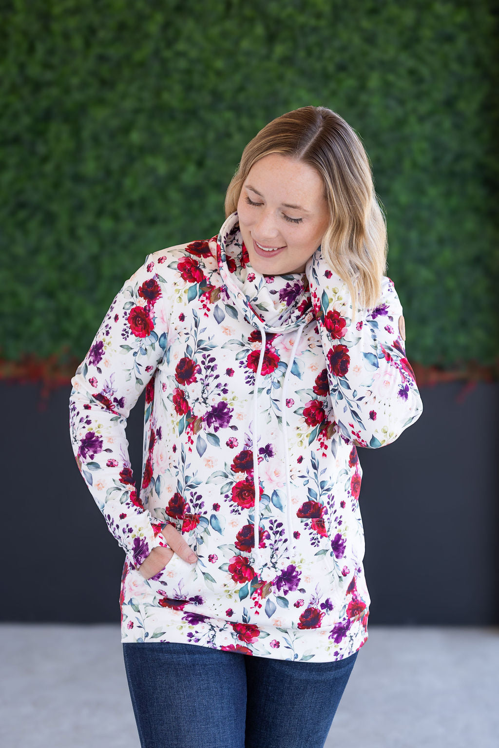 IN STOCK Soft Funnel Neck - Burgundy Bloom FINAL SALE
