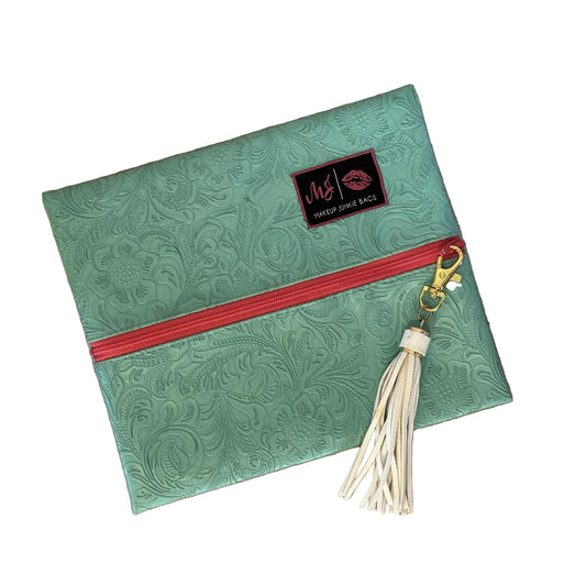 Teal Tooled Floral Custom Makeup Junkie Bag