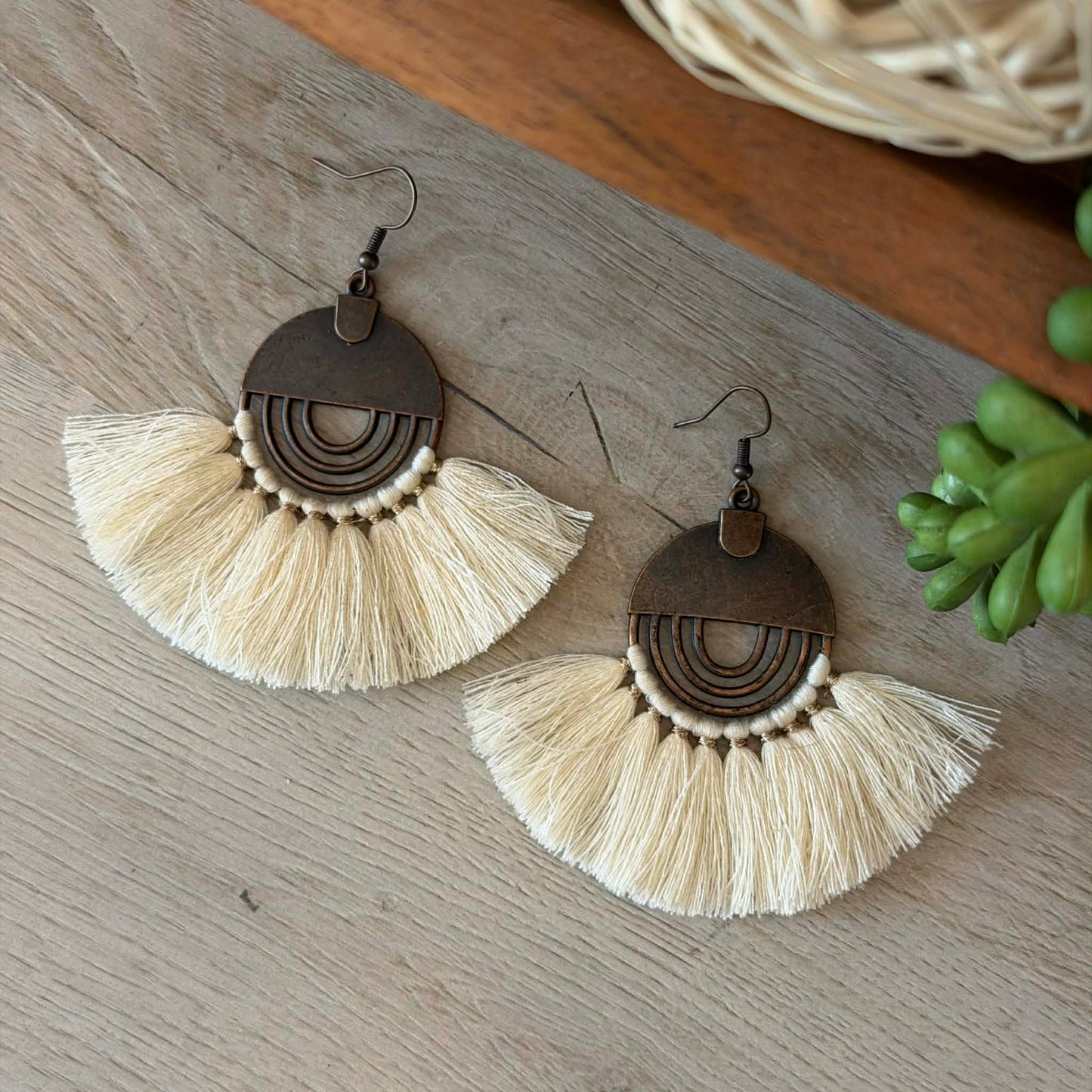 White Fan Tassel Jewelry Junkie Earrings