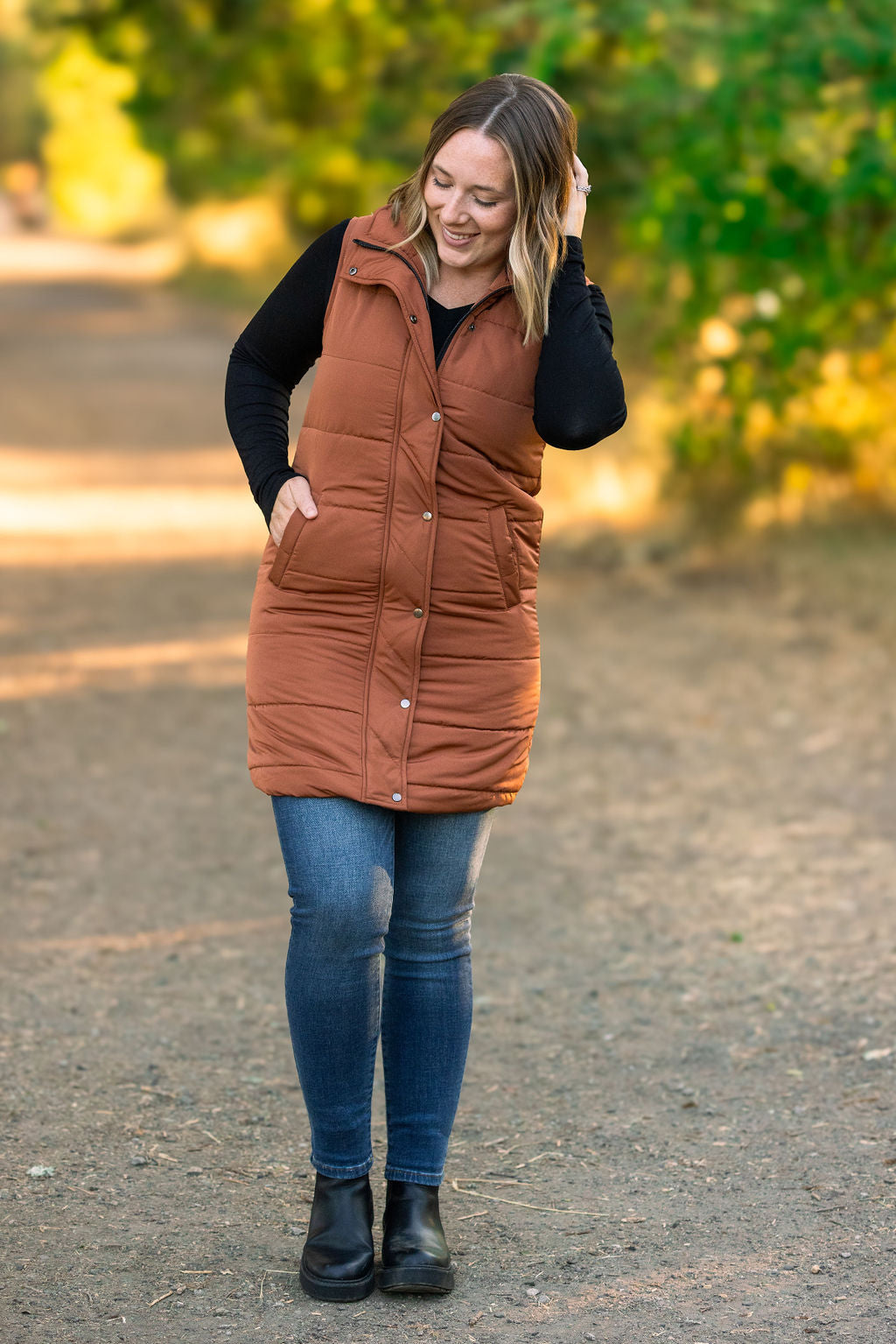 IN STOCK Harlow Long Vest - Cinnamon FINAL SALE