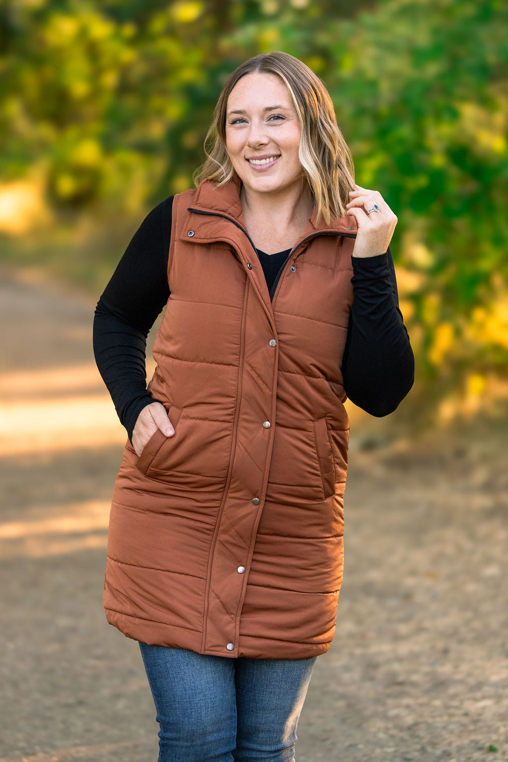 IN STOCK Harlow Long Vest - Cinnamon FINAL SALE