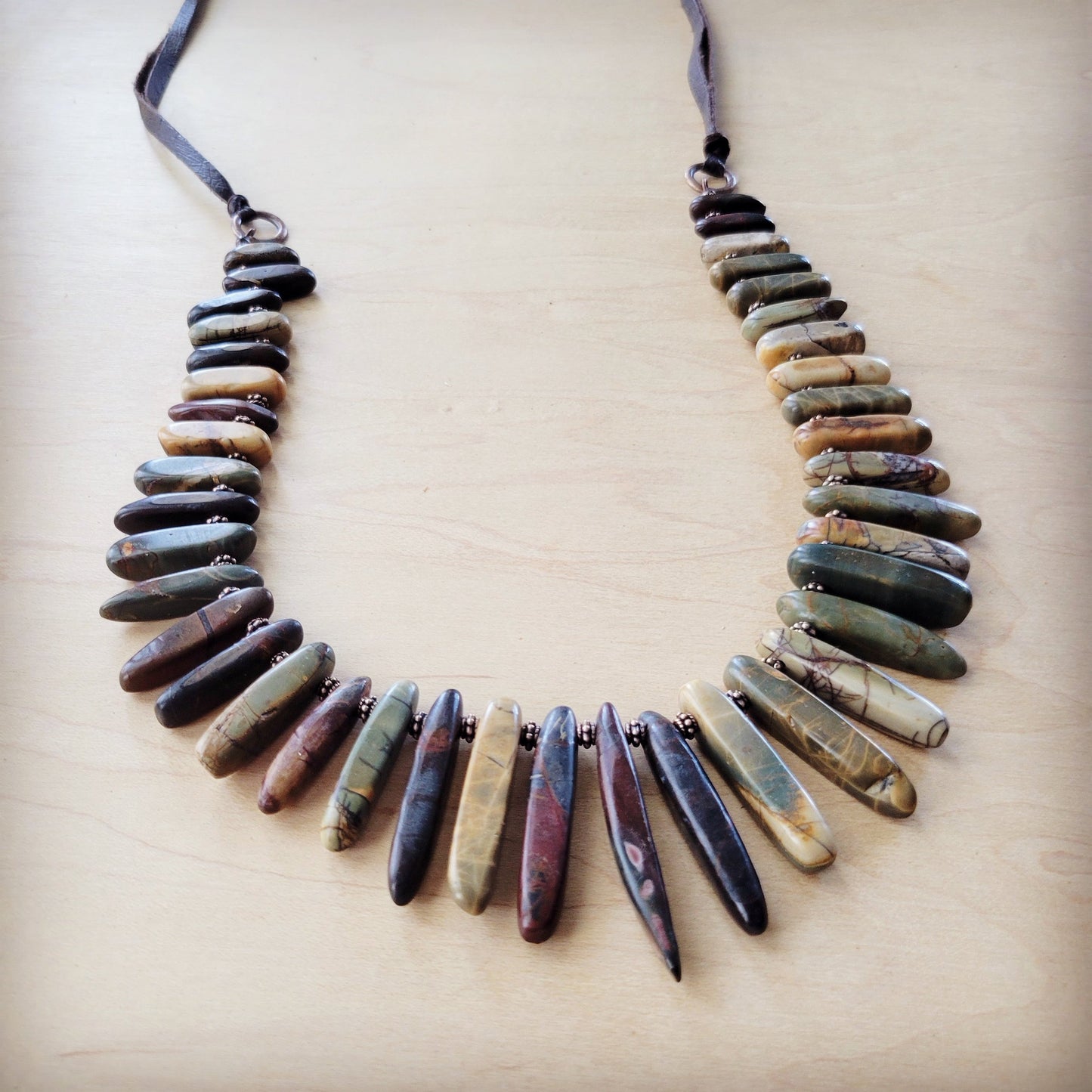 Picasso Jasper Slab Necklace w/ Genuine Leather Ties 261g