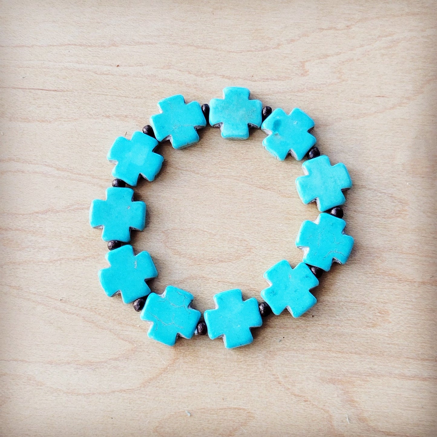 *Turquoise Cross Beaded Stretch Bracelet 811a