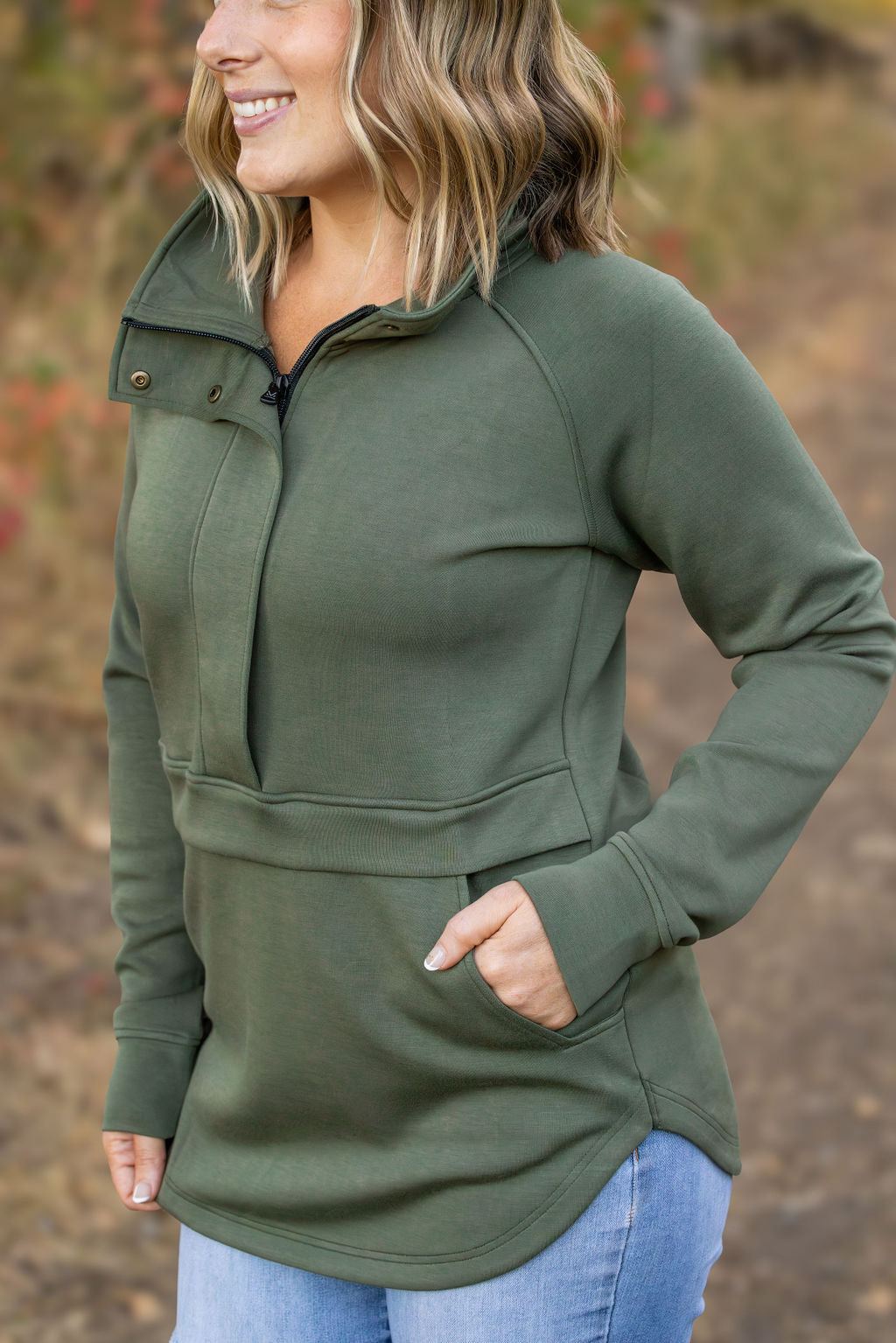 IN STOCK Mia Scuba Halfzip - Olive FINAL SALE